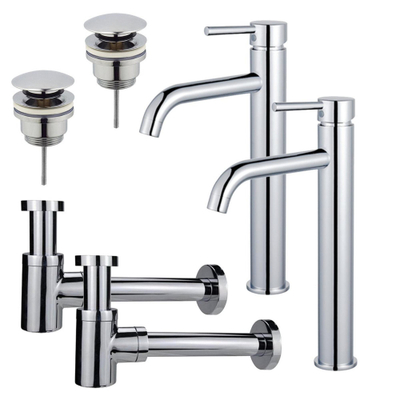 FugaFlow Eccelente Sobrado Kit robinet lavabo - pour double vasque - robinet rehaussé - bonde clic clac - siphon design bas -