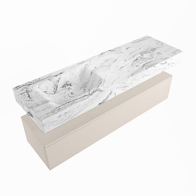 Mondiaz ALAN-DLUX Ensemble de meuble - 150cm - meuble Linen mat - 1 tiroir - Lavabo Cloud Glace suspendu - vasque Gauche - 1 trou de robinet