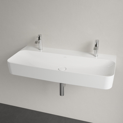 Villeroy & Boch finion wastafel - met 2 kraangaten - 100x47cm CeramicPlus - zonder overloop - White Alpine (glans wit)
