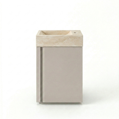 FugaFlow Eccelente Arredo Toiletmeubelset - 40x65cm - 1 deur - 1 kraangat - rechts - fontein travertine- mat cotton (beige)