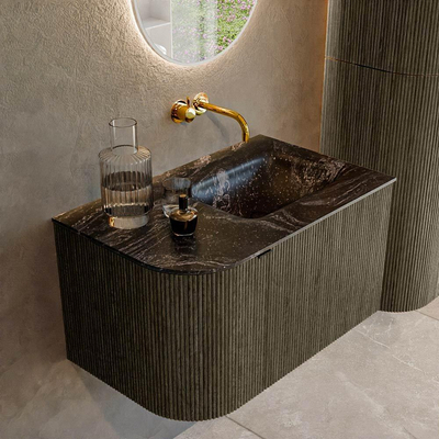 Mondiaz KURVE-DLUX Badkamermeubelset - 75x46x40cm - 1 lade - 1 deur - wastafel solid surface - rechts - zonder kraangat - Shadow