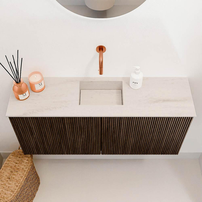 Mondiaz JOYA-DLUX 90cm meuble de salle de bains - couleur Walnut - Vasque FAYE position Milieu Sans trou de robinet couleur Meli.