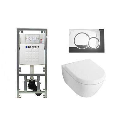 Villeroy en Boch Subway 2.0 compact met softclose zitting toiletset met geberit inbouwreservoir en sigma 01 drukplaat glans chroom