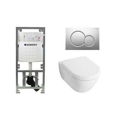 Villeroy en Boch Subway 2.0 compact met softclose zitting toiletset met geberit inbouwreservoir en sigma 01 drukplaat mat chroom