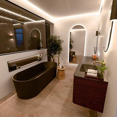 Mondiaz CIRO-DLUX Ensemble meuble de salle de bains - 170x45x50cm - lavabo solid surface Lava - 1 vasque à droite - sans trous de robinet - 4 tiroirs - Ruby