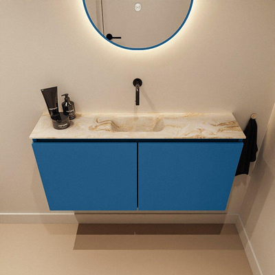 MONDIAZ TURE-DLUX Meuble toilette - 100cm - Jeans - EDEN - vasque Frappe - position centrale - sans trou de robinet