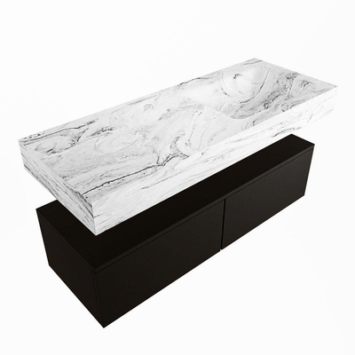 Mondiaz ALAN-DLUX Ensemble de meuble - 120cm - meuble Urban mat - 2 tiroirs - Lavabo Cloud Glace suspendu - vasque Droite - 0 trous de robinet