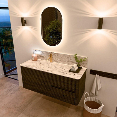 Mondiaz CIRO-DLUX Badkamermeubelset - 120x45x50cm - Solid surface wastafel Glace - 1 wasbak Links - 1 kraangat - 2 lades - Shadow