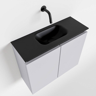 MONDIAZ TURE Toiletmeubel 60x23x50cm met 0 kraangaten 2 deuren cale mat Wastafel Eden midden Solid Surface Zwart