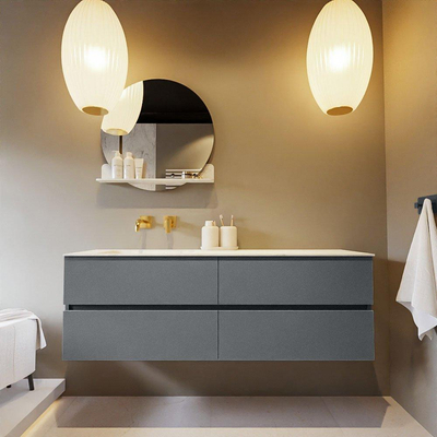 Mondiaz VICA-DLUX ensemble de meuble de salle de bain - 150cm - meuble sous-vasque plata - 4 tiroirs - lavabo encastrée cloud gauche - sans trous de robinet - version haute de 60cm - opalo