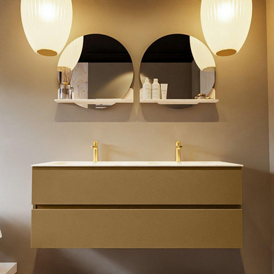 Mondiaz VICA-DLUX ensemble de meuble de salle de bain - 130cm - meuble sous-vasque oro - 2 tiroirs - lavabo encastré cloud double - 2 trous de robinet - miroir modèle spot - version XL 60cm de haut - ostra