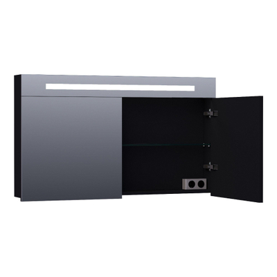 BRAUER Promise armoire de toilette - 120x70x15cm -- avec éclairage direct - 2 portes miroir unilatérales - noir mat
