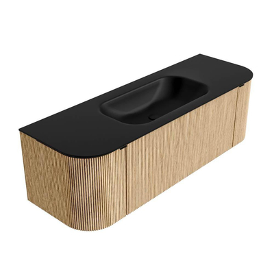 MONDIAZ KURVE 140cm badmeubel met module 25 Len R kleur Oak met 1 lade en 2 deuren. Wastafel BIG SMALL midden 1 kraangat Urban.