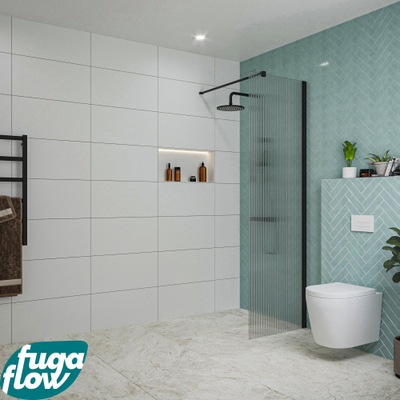 FugaFlow Eccelente Vetro inloopdouche badkamer - 60x200cm - ribbelglas - wandarm - mat zwart