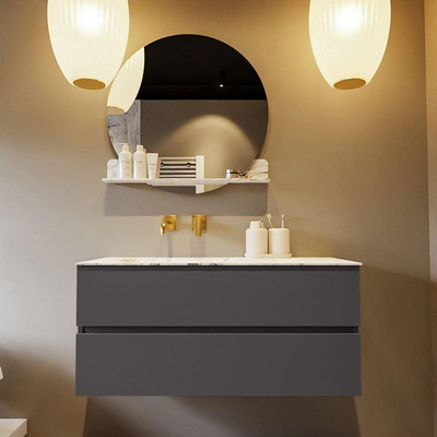 Mondiaz VICA-DLUX ensemble de meuble de salle de bain - 110cm - meuble sous-vasque gris foncé - 2 tiroirs - lavabo encastré cloud gauche - sans trous de robinet - version haute de 60cm - glace