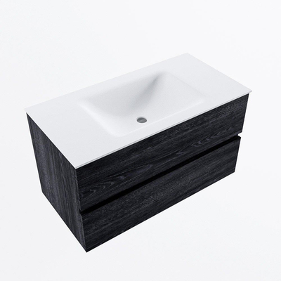 Mondiaz VICA ensemble de meuble de salle de bain - 90cm - meuble sous-vasque Anthracite - 2 tiroirs - lavabo nuage milieu - 1 trou de robinet - version haute de 60cm - talc