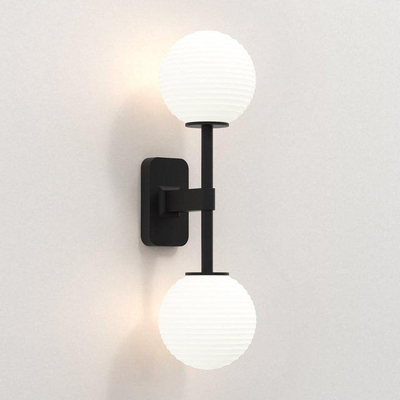 Astro Tacoma Twin Wandlamp/Plafondlamp - 230V - IP44 - bol - geribbeld - helder glas - mat zwart