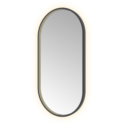 Hotbath &MORE Spiegel Oval - 50x100cm - direct en indirect LED - spiegelverwarming - dimbaar - met afstandsbediening - PVD - geborsteld zwart