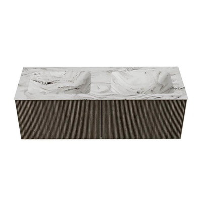 Mondiaz KURVE-DLUX Badkamermeubelset - 130x46x40cm - 2 lade - wastafel solid surface - dubbel - 2 kraangaten - Shadow