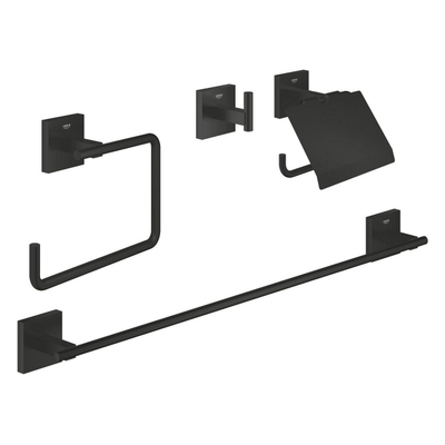 GROHE Start Cube QuickFix Ensemble d’accessoires 4 pièces - porte-rouleau de papier toilette - avec clapet - patère - anneau porte-serviette - porte-serviettes - 60 cm - black mat
