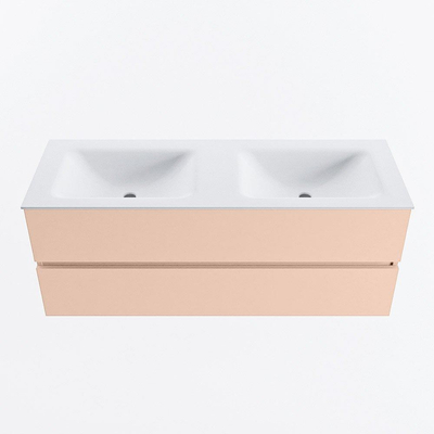 MONDIAZ VICA Badkamermeubelset - 130cm - onderkast rosee- 2 lades - wastafel cloud dubbel - 2 kraangaten - 60cm hoge versie - talc