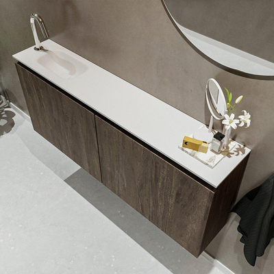 MONDIAZ TURE Toiletmeubel 120x23x50cm met 1 kraangaten 2 deuren dark brown mat Wastafel Eden links Solid Surface Wit