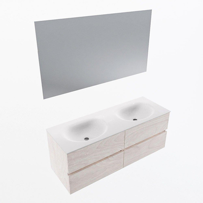 Mondiaz VICA ensemble de meuble de salle de bain - 130cm - meuble sous vasque en aggloméré - 4 tiroirs - lavabo moon double - sans trous de robinet - couleur talc - miroir LED - version XL 60cm de haut