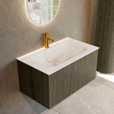 Mondiaz KURVE-DLUX Badkamermeubelset - 80x46x40cm - 1 lade - wastafel solid surface - midden - 1 kraangat - Shadow