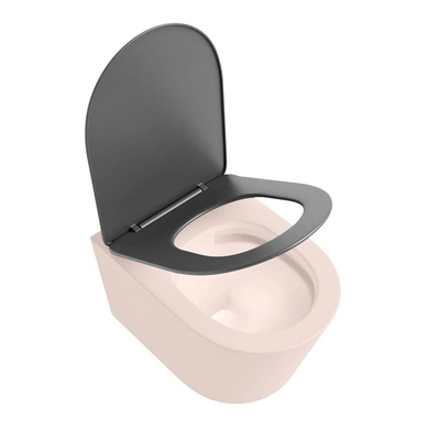 Mondiaz LAVIE hangtoilet – spoelrandloos – 36 x 53 cm – met softclose zitting – Rosee (roze), zitting Dark grey (grijs)