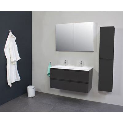 Basic Bella Meuble avec lavabo acrylique 2 trous de robinet 100x55x46cm avec armoire toilette à 2 portes gris Anthracite mat