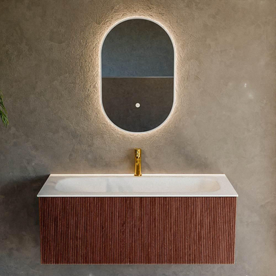 Mondiaz KURVE Badkamermeubelset - 110x46x40cm - 1 lade - wastafel solid surface - midden - 1 kraangat - Ruby