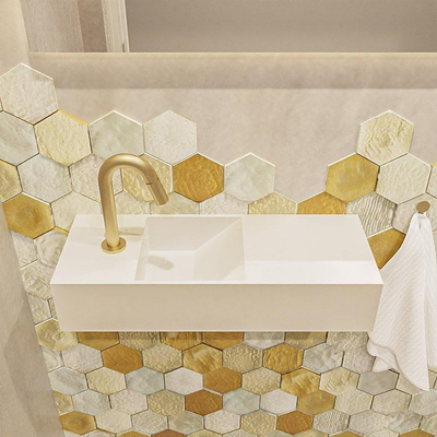 Mondiaz TYNE fontein - 60x23x12cm - wasbak links - 1 kraangat - solid surface Talc mat