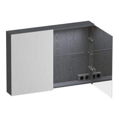 BRAUER Impress Deluxe armoire de toilette - 100x70x15cm - éclairage interne et externe - 2 portes miroir double face - Gris Bois