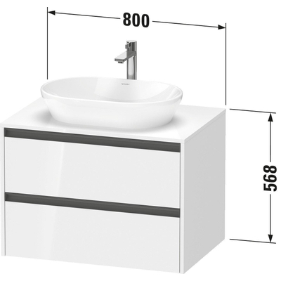 Duravit Ketho 2 meuble bas pour lavabo avec plan de console inclus avec 2 tiroirs 80x55x56.8cm avec poignées chêne anthracite noir mat