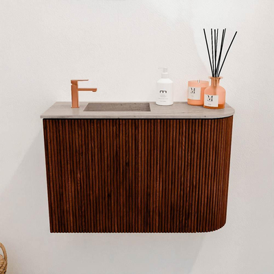 Mondiaz JOYA-DLUX 61.6cm toiletmeubel - ronding rechts kleur Ruby - Wastafel FAYE positie Links 1 kraangat kleur Saba.