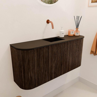 Mondiaz JOYA 93.2cm toiletmeubel - ronding links en rechts kleur Walnut - Wastafel FAYE positie Midden Zonder kraangat kleur Urban.