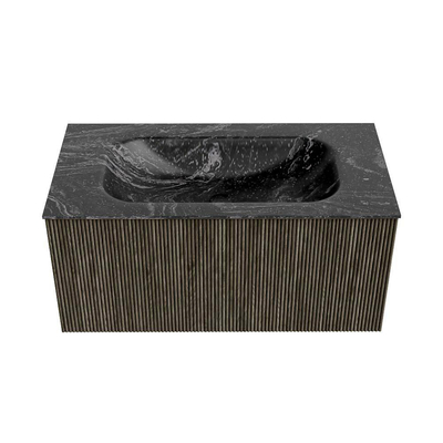 Mondiaz KURVE-DLUX Badkamermeubelset - 90x46x40cm - 1 lade - wastafel solid surface - midden - zonder kraangat - Shadow