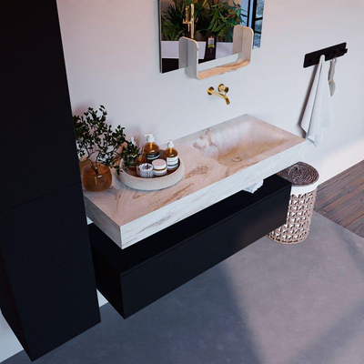 Mondiaz ALAN-DLUX Ensemble de meuble - 120cm - meuble Urban mat - 1 tiroir - Lavabo Cloud Frappe suspendu - vasque Droite - 0 trous de robinet