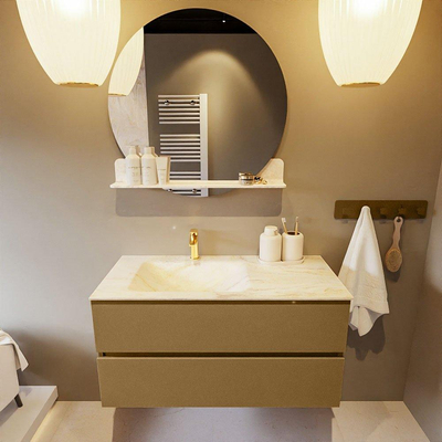 Mondiaz VICA-DLUX ensemble de meuble de salle de bain - 100cm - meuble sous-vasque oro - 2 tiroirs - lavabo encastré cloud gauche - 1 trou de robinet - version haute de 60cm - ostra