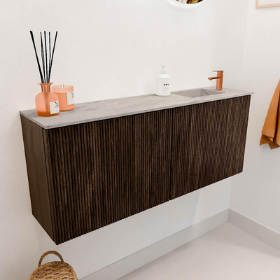 Mondiaz JOYA-DLUX 100cm toiletmeubel - kleur Walnut - Wastafel FAYE positie Rechts 1 kraangat kleur Glace.