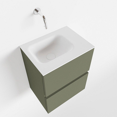 MONDIAZ ADA Toiletmeubel 40x30x50cm met 0 kraangaten 2 lades army mat Wastafel Lex rechts Solid Surface Wit
