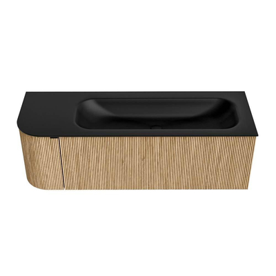 MONDIAZ KURVE Meuble de salle de bains 135 cm avec module 25 L couleur Oak avec 1 tiroir et 1 porte. Lavabo BIG MEDIUM à droite sans trou de robinet Urban.