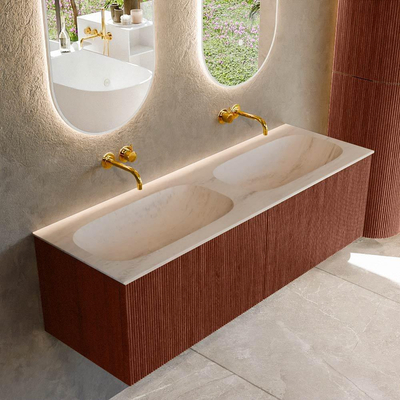 MONDIAZ KURVE-DLUX 140cm badmeubel kleur Ruby met 2 lades en 0 deuren. Wastafel STOR SMALL Dubbel zonder kraangat Meli.