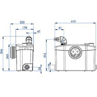 Sanibroyeur Sanipro broyeur de matières fécales pour WC lavabo/fontaine bidet et douche hauteur de refoulement 5m horizontale 100m blanc