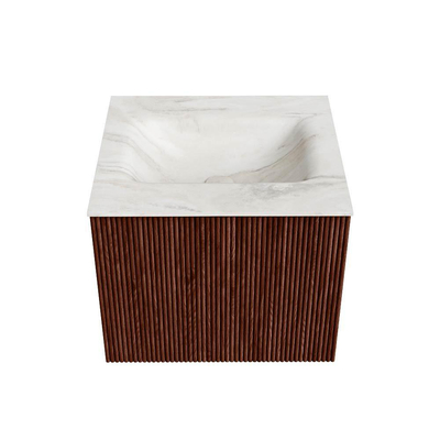 Mondiaz KURVE-DLUX Badkamermeubelset - 50x46x40cm - 1 lade - wastafel solid surface - midden - zonder kraangat - Ruby