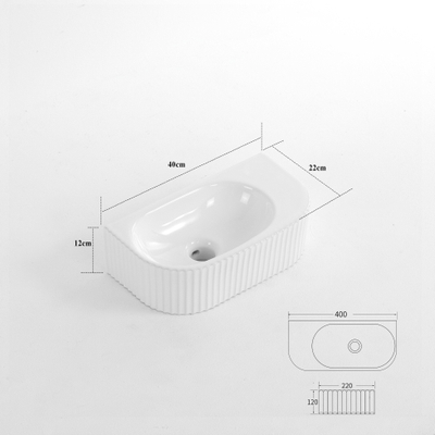 QeramiQ Blend Fontaine - 40x22x12cm - Rainurée - semi-ronde - sans trou de robinet - Céramique - Blanc Brillant