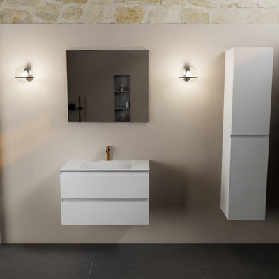 Mondiaz AIVY Ensemble de meuble - 80x45x50cm - 1 trou de robinet - 1 vasque talc Solid surface - Centre - 2 tiroirs - avec miroir - MDF Talc