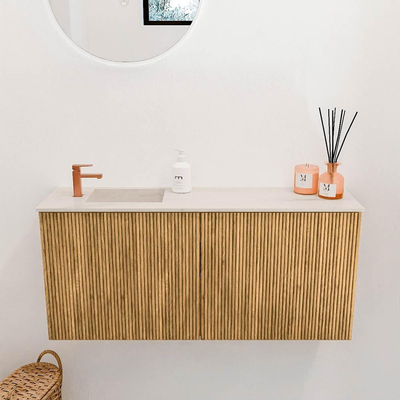 Mondiaz JOYA-DLUX 90cm toiletmeubel - kleur Oak - Wastafel FAYE positie Links 1 kraangat kleur Meli.