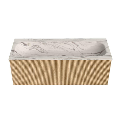 MONDIAZ KURVE-DLUX 120cm badmeubel kleur Oak met 1 lade en 0 deuren. Wastafel BIG LARGE Midden 2 kraangaten Nata.