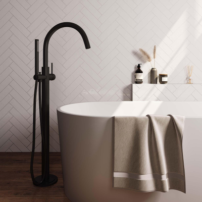 BRAUER Black Edition Staande Badkraan - staafhanddouche - 1 stand - 2 gladde knoppen - inclusief inbouwdeel - PVD - mat zwart